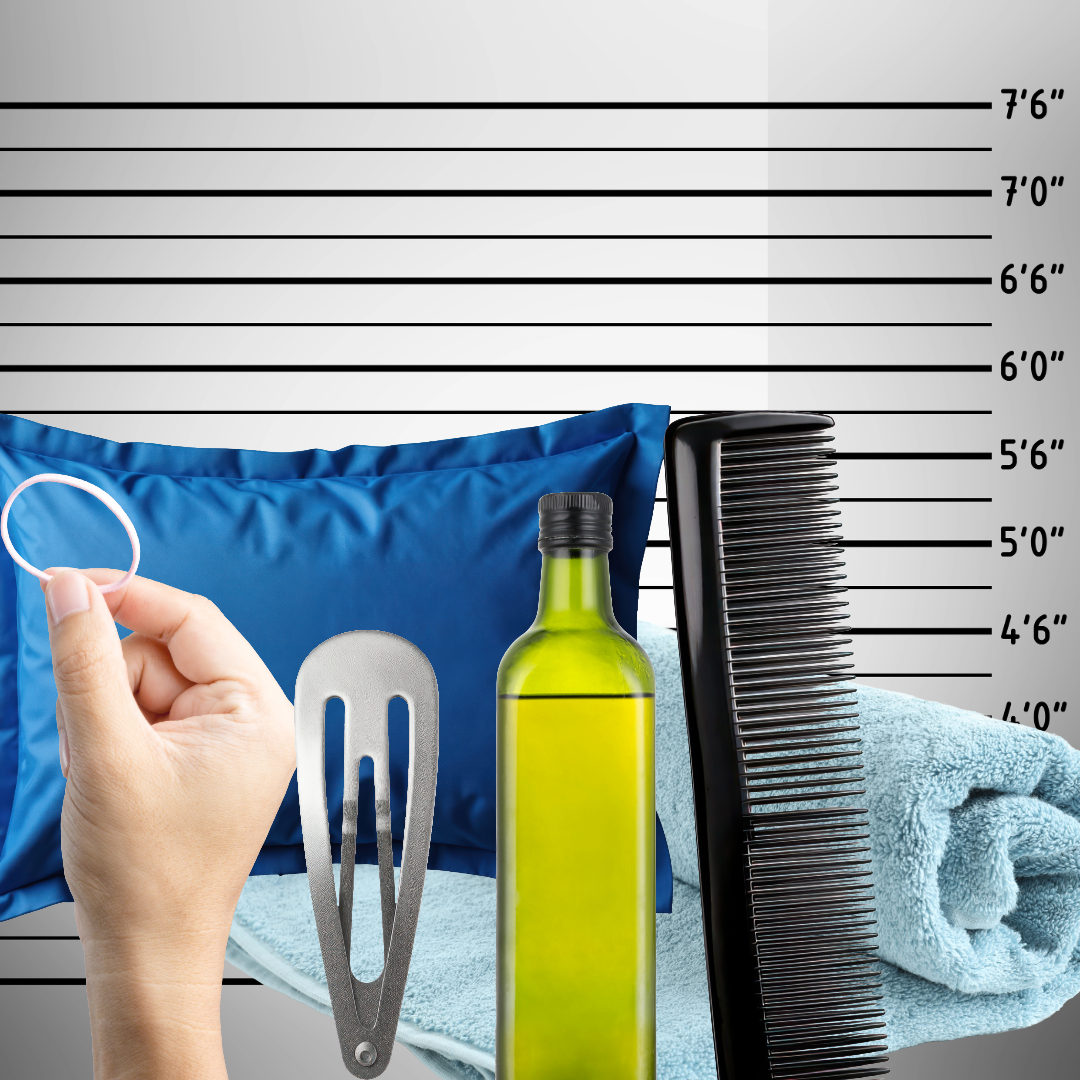 Common hair damage culprits flat lay - rubber bands heat tools raw oil cotton pillowcase - Wicked Hues New Orleans