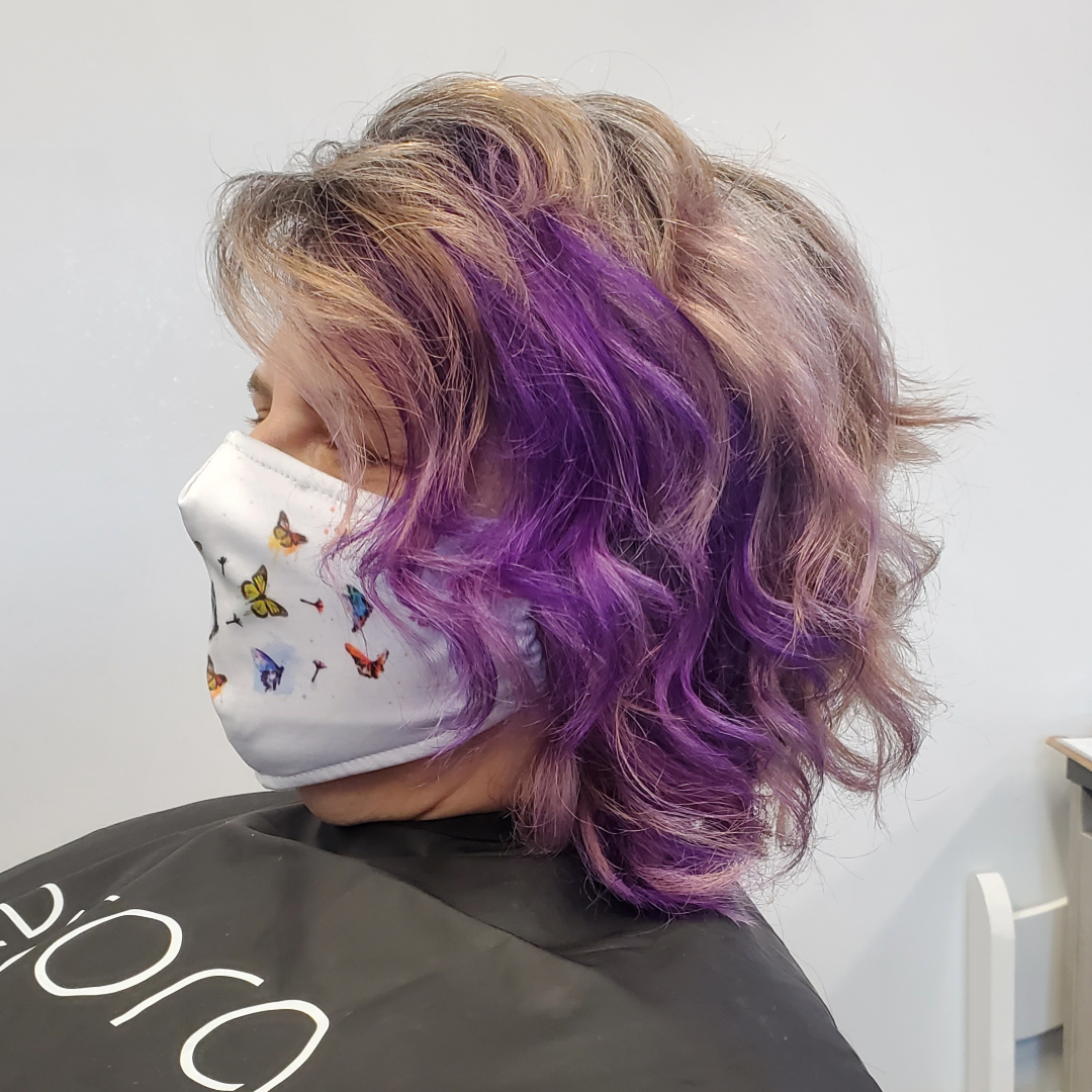 Healthy vivid color on defined curls - hair bond repair and protein retention - Wicked Hues New Orleans